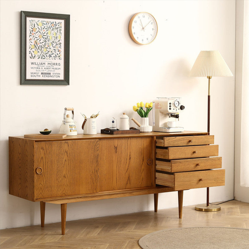 Nouia Oak Storage Cabinet with 2 Doors 4 Drawers