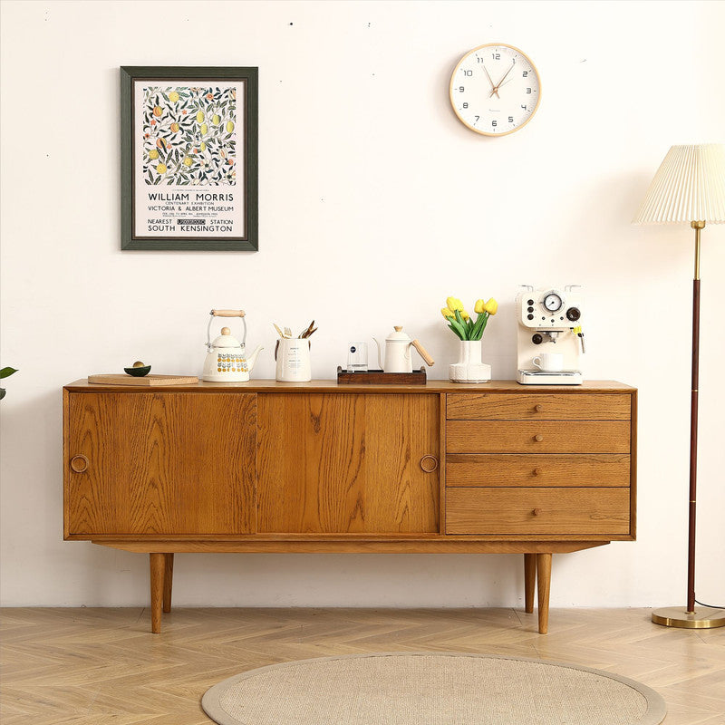 Nouia Oak Storage Cabinet with 2 Doors 4 Drawers