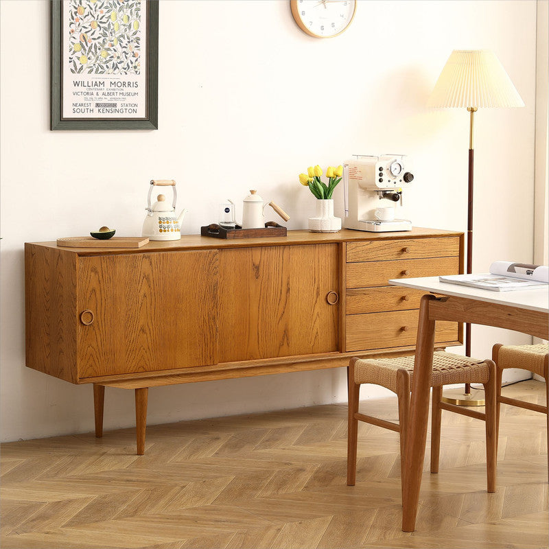 Nouia Oak Storage Cabinet with 2 Doors 4 Drawers