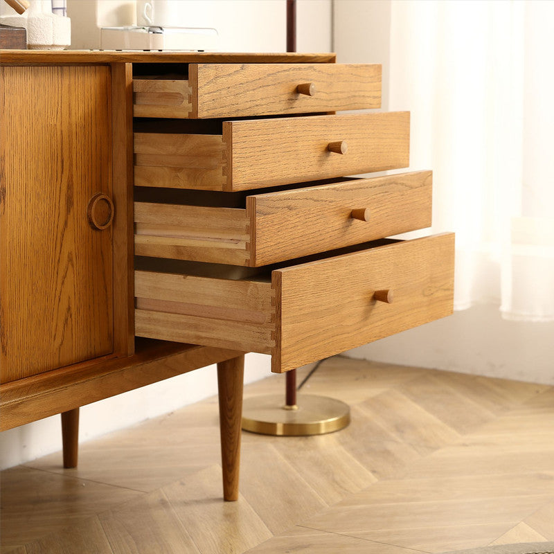 Nouia Oak Storage Cabinet with 2 Doors 4 Drawers
