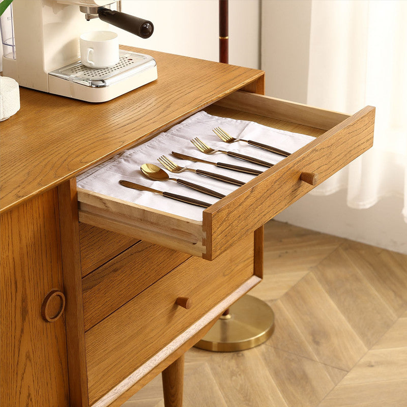 Nouia Oak Storage Cabinet with 2 Doors 4 Drawers