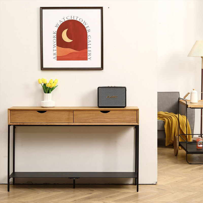 Huiya Oak Entrance Table with 2 Drawers