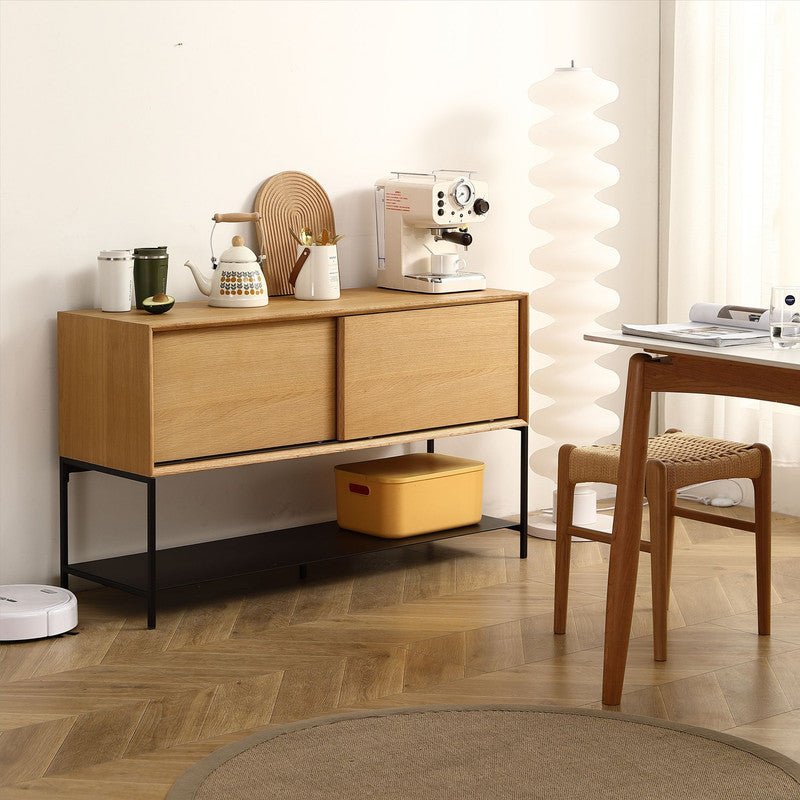 Huiya Oak Storage Cabinet with 2 Sliding Doors