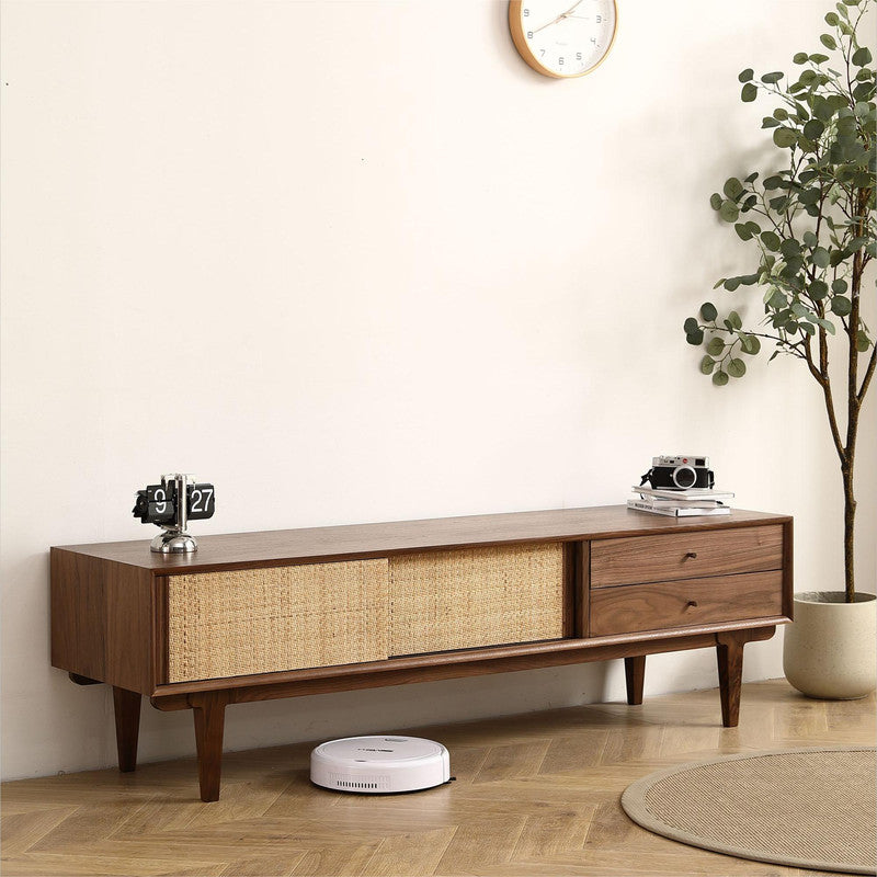 Yekupe TV Stand with 2 Rattan Weaving Doors