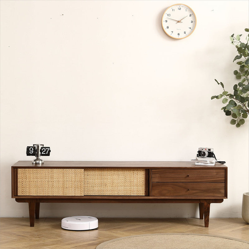 Yekupe TV Stand with 2 Rattan Weaving Doors