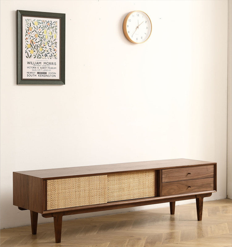 Yekupe TV Stand with 2 Rattan Weaving Doors