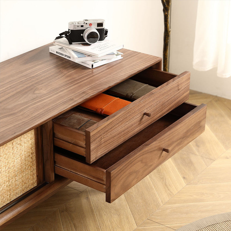 Yekupe TV Stand with 2 Rattan Weaving Doors