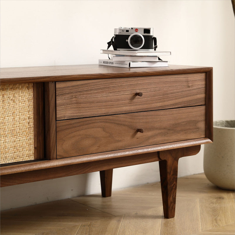 Yekupe TV Stand with 2 Rattan Weaving Doors