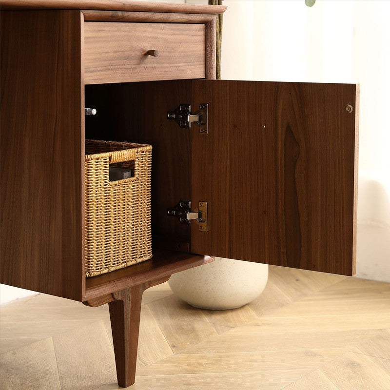 Yekupe Walnut Office Desk with Rattan Net
