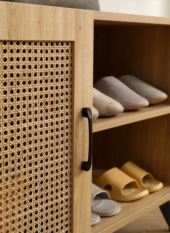Catino Shoe Cabinet with Rattan Weaving Door