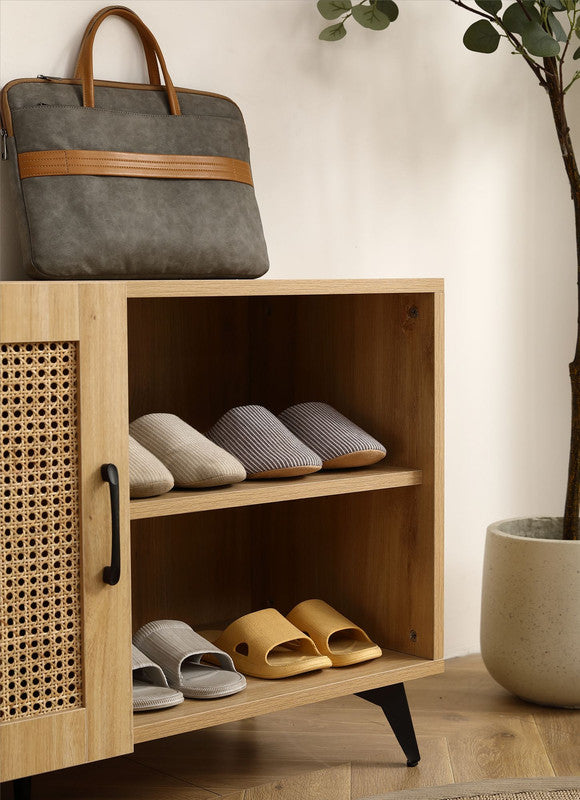 Catino Shoe Cabinet with Rattan Weaving Door
