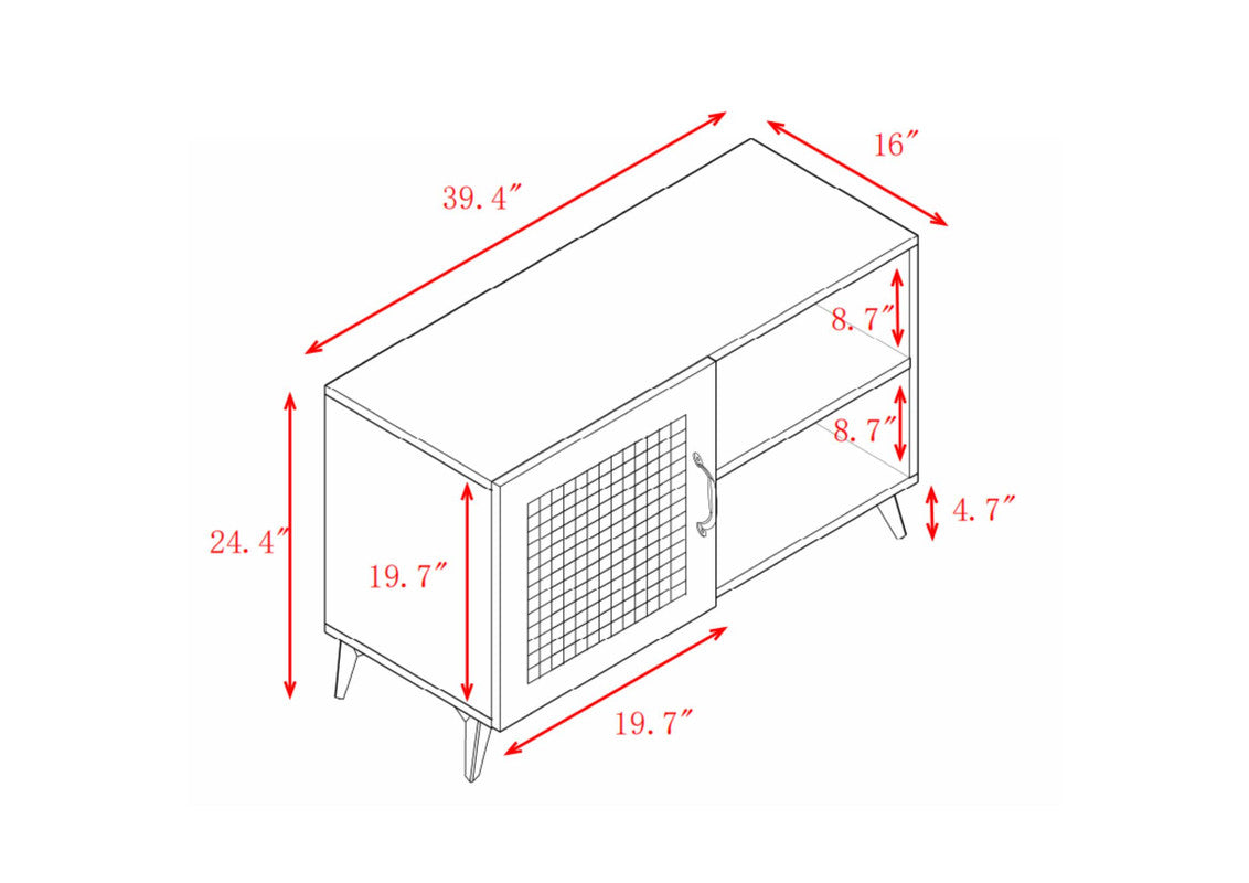 Catino Shoe Cabinet with Rattan Weaving Door