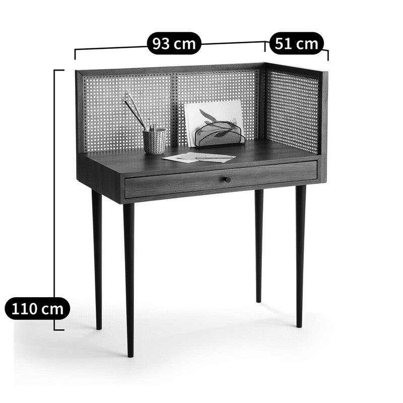 Yonari Vintage Desk with Rattan Panels