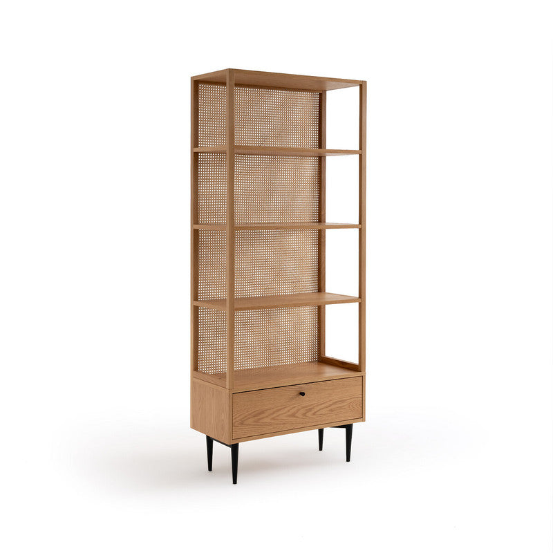 Yonari Oak Rattan Cane Bookcase