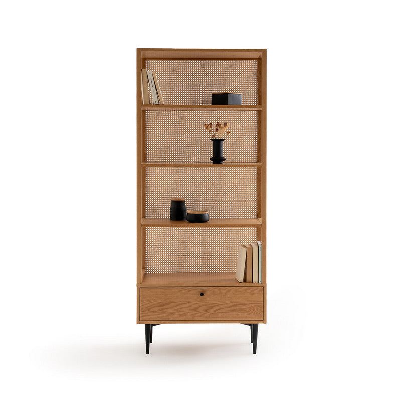 Yonari Oak Rattan Cane Bookcase