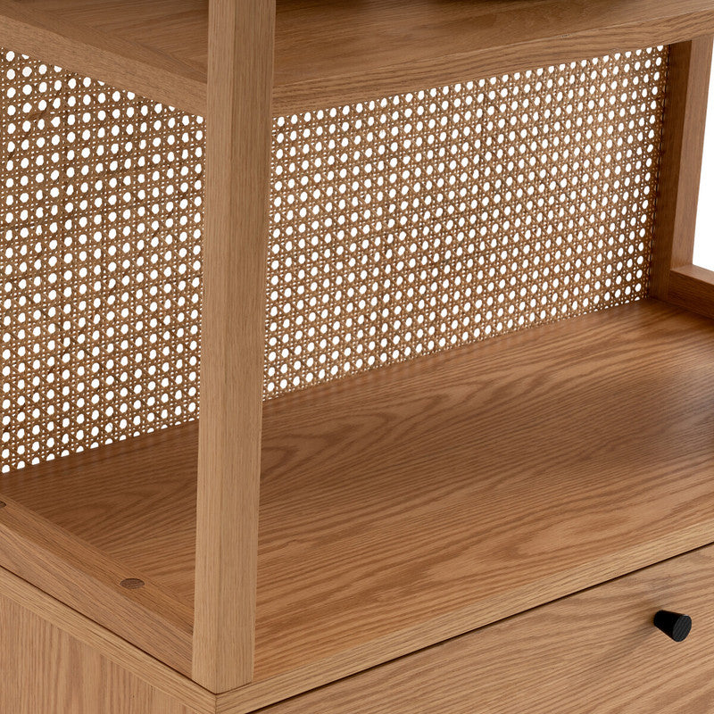 Yonari Oak Rattan Cane Bookcase