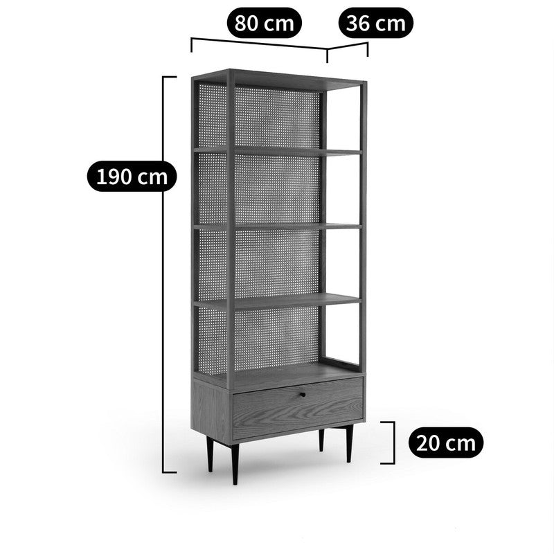 Yonari Oak Rattan Cane Bookcase