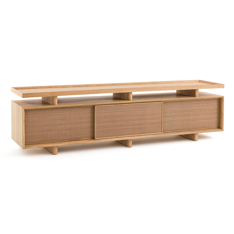 Ropeno Natural Oak Leather TV Cabinet