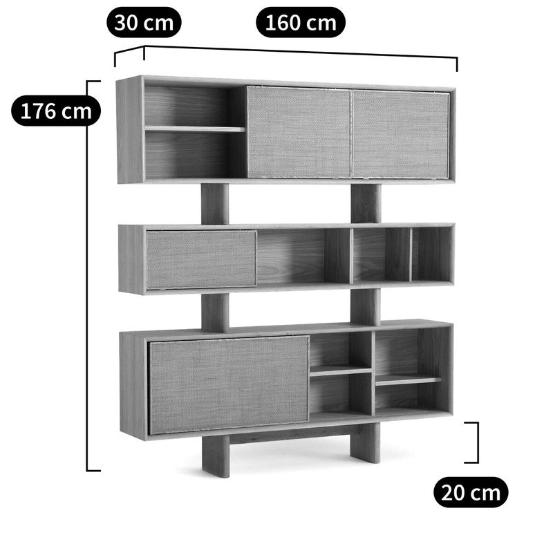 Ropeno Natural Oak Leather Bookcase