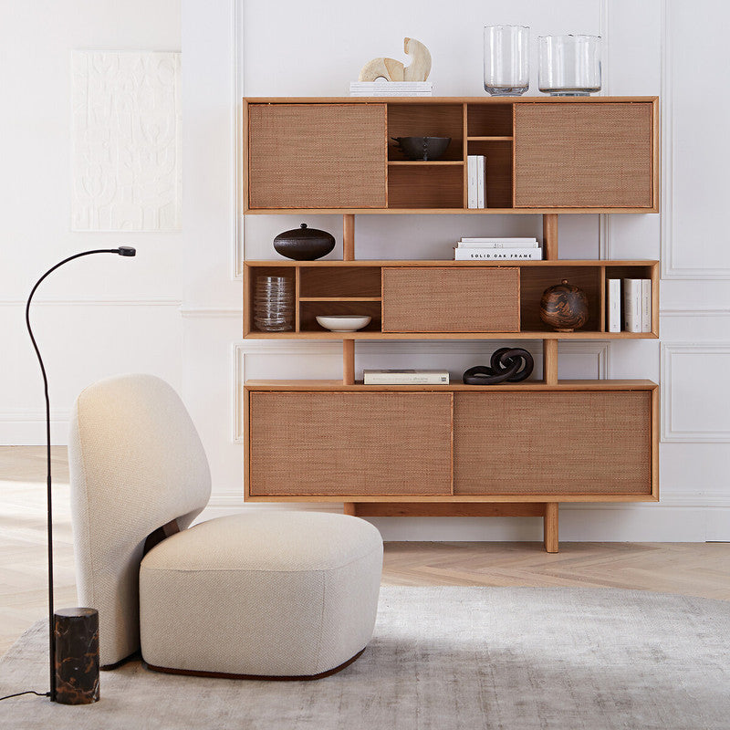 Ropeno Natural Oak Leather Bookcase