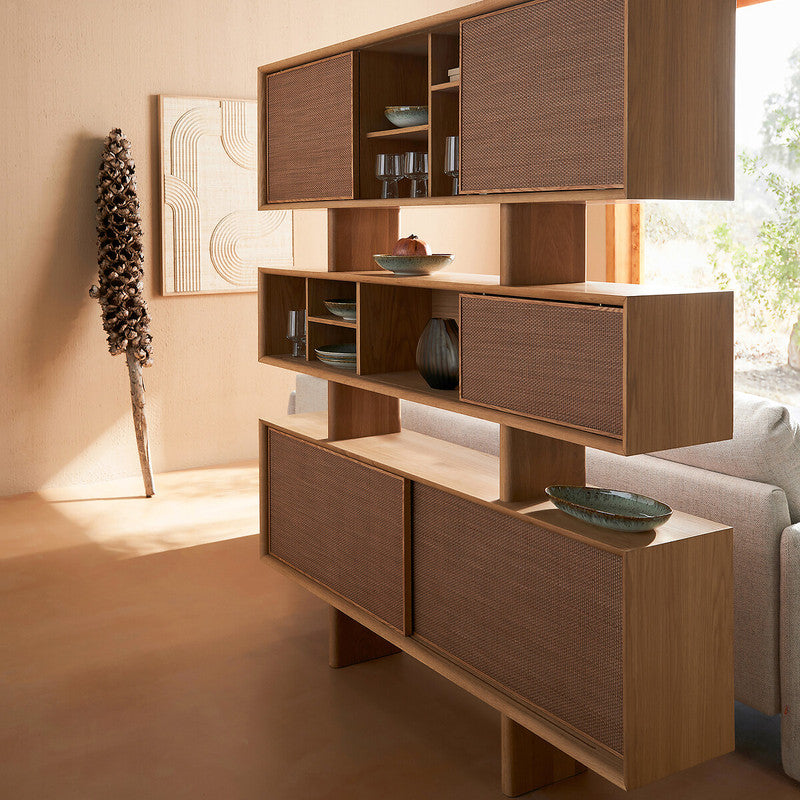 Ropeno Natural Oak Leather Bookcase