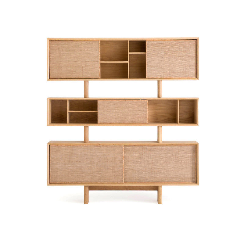 Ropeno Natural Oak Leather Bookcase