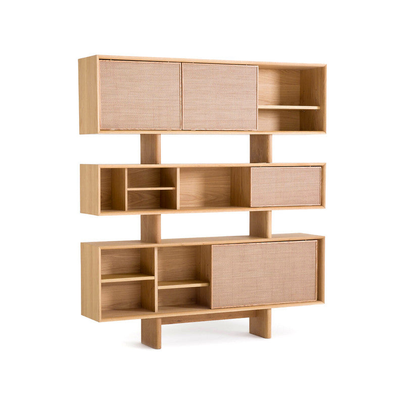 Ropeno Natural Oak Leather Bookcase