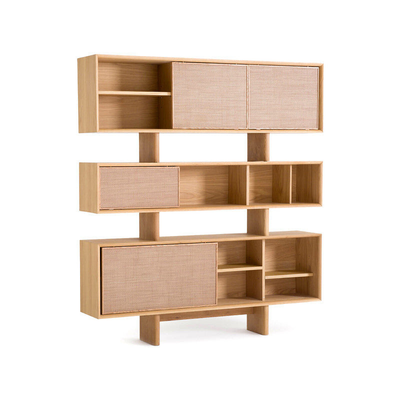 Ropeno Natural Oak Leather Bookcase