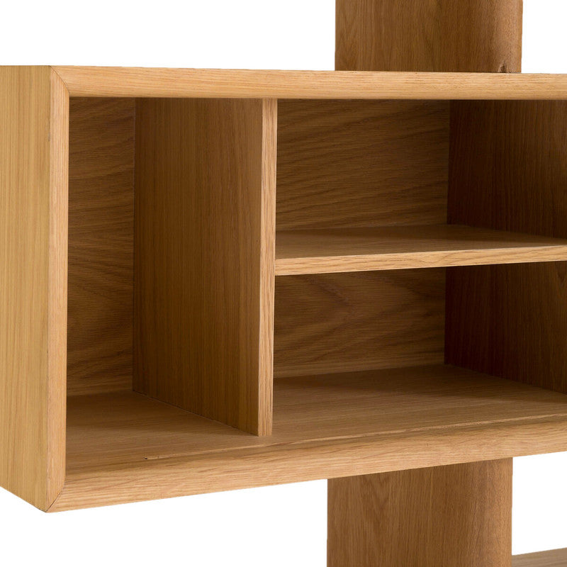 Ropeno Natural Oak Leather Bookcase