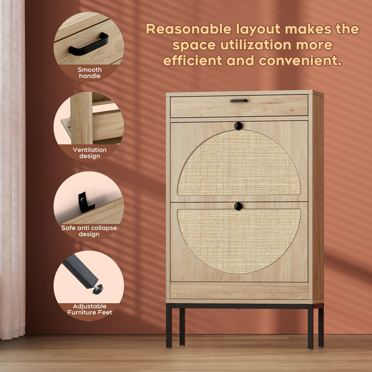 Lebiho Natural Rattan Shoe Storage Cabinet