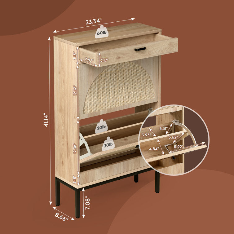 Lebiho Natural Rattan Shoe Storage Cabinet