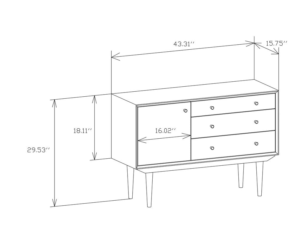 Nouia Oak Storage Cabinet with 1 Door 3 Drawers