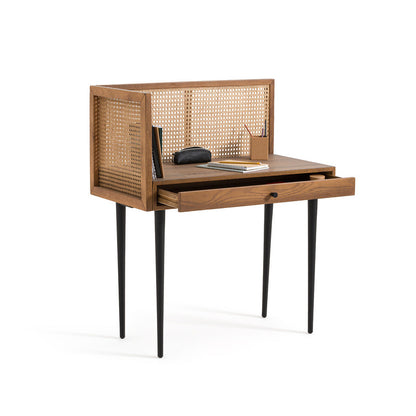 Yonari Vintage Desk with Rattan Panels