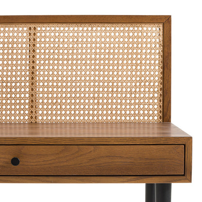 Yonari Vintage Desk with Rattan Panels
